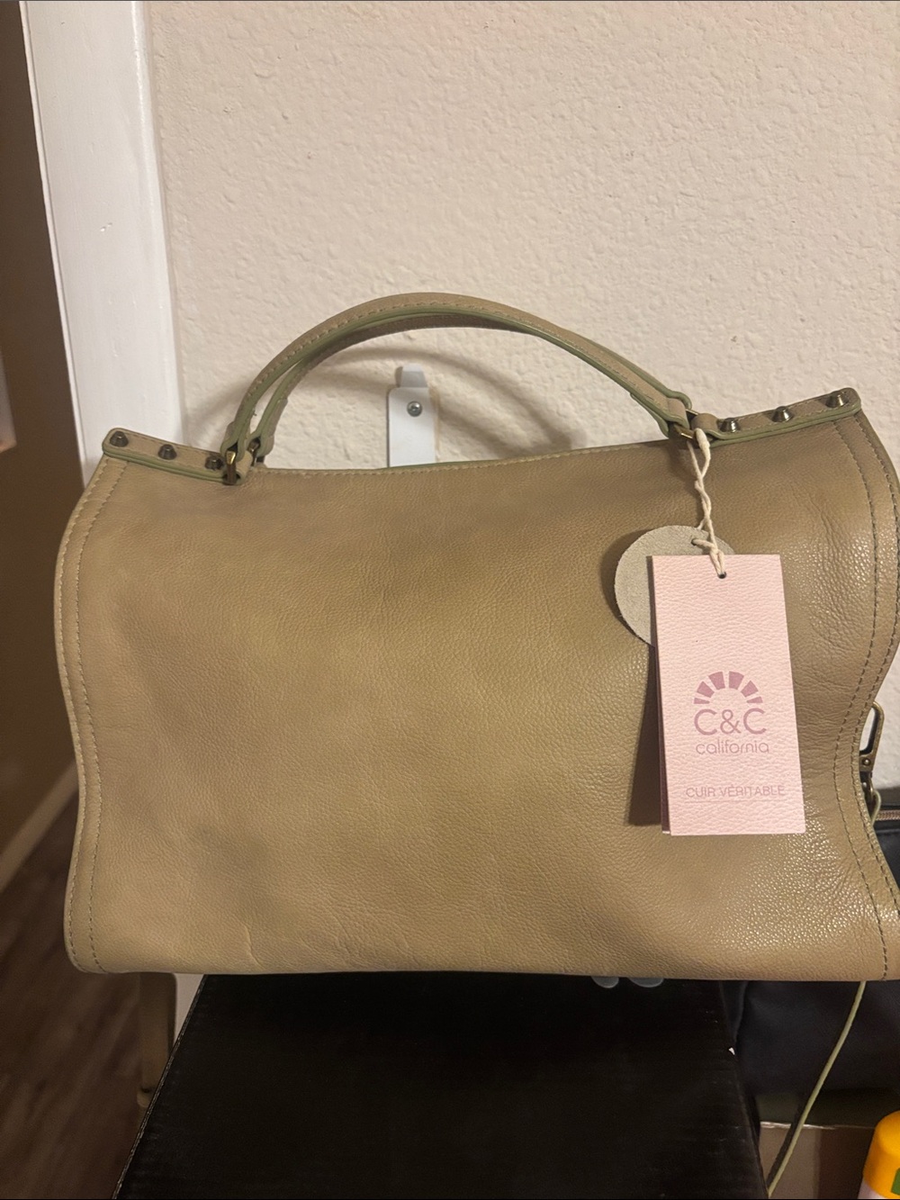 C&C California Olive Green Pebble Leather Satchel